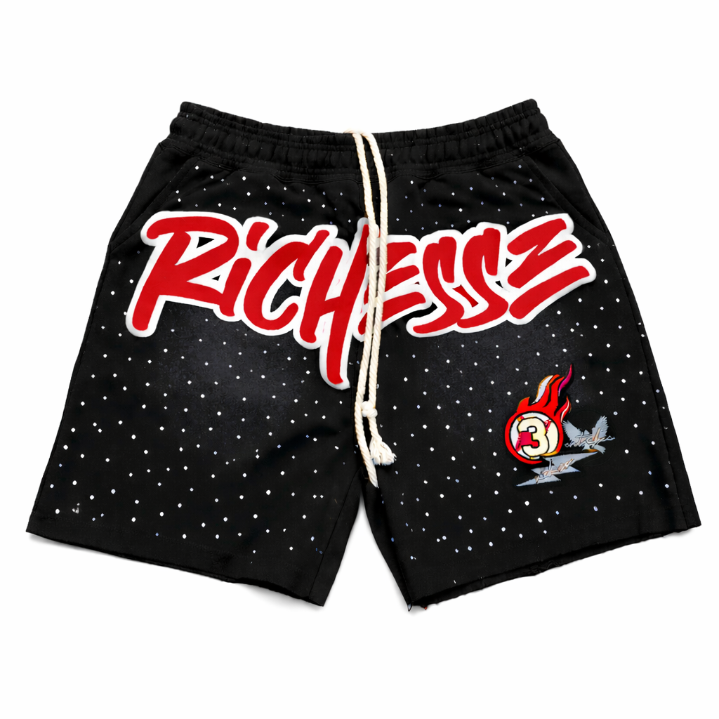Richesse ‘Bred’ Rhinestone Shorts (Will Ship 6/12)