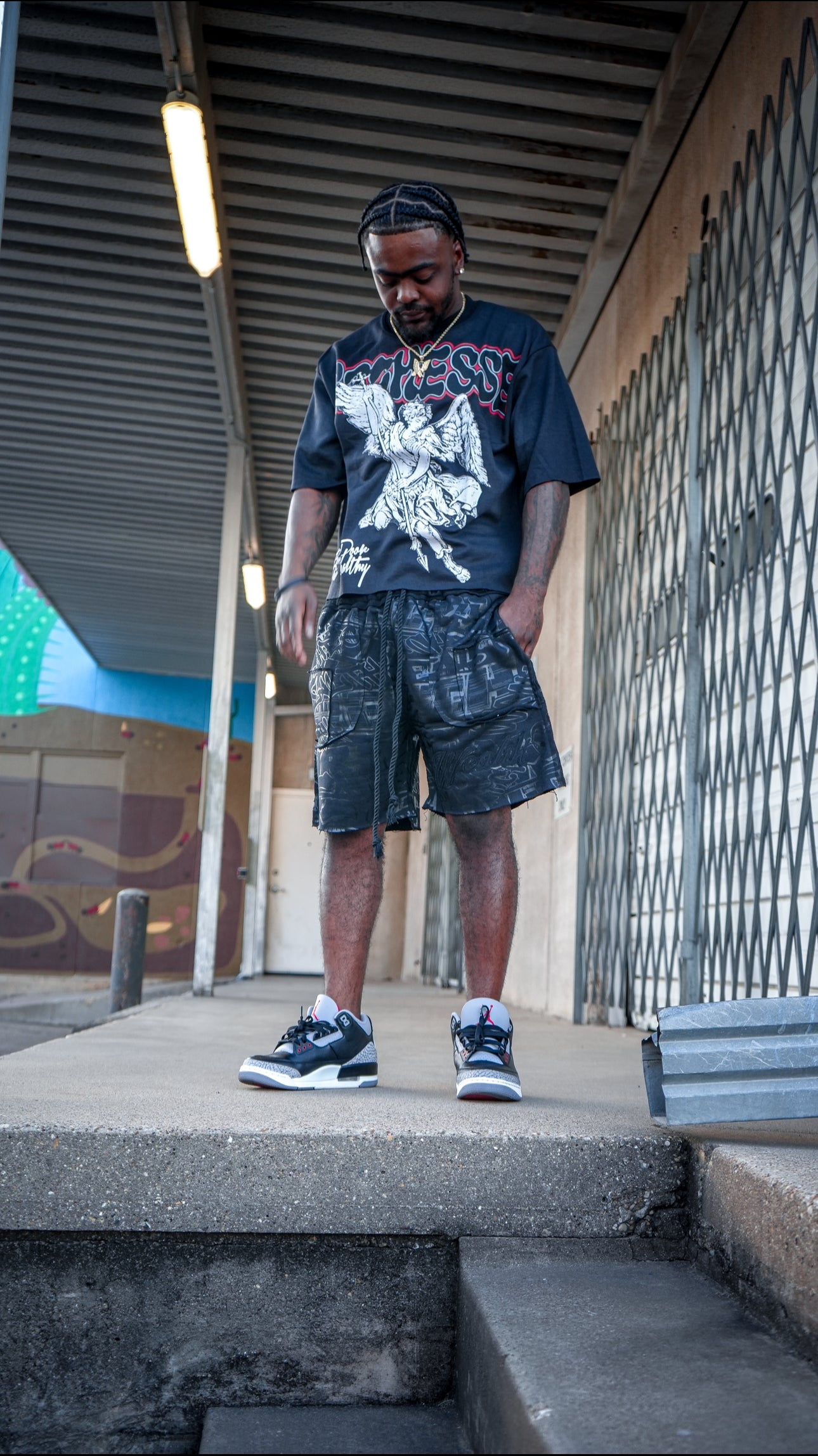 Black graffiti shorts