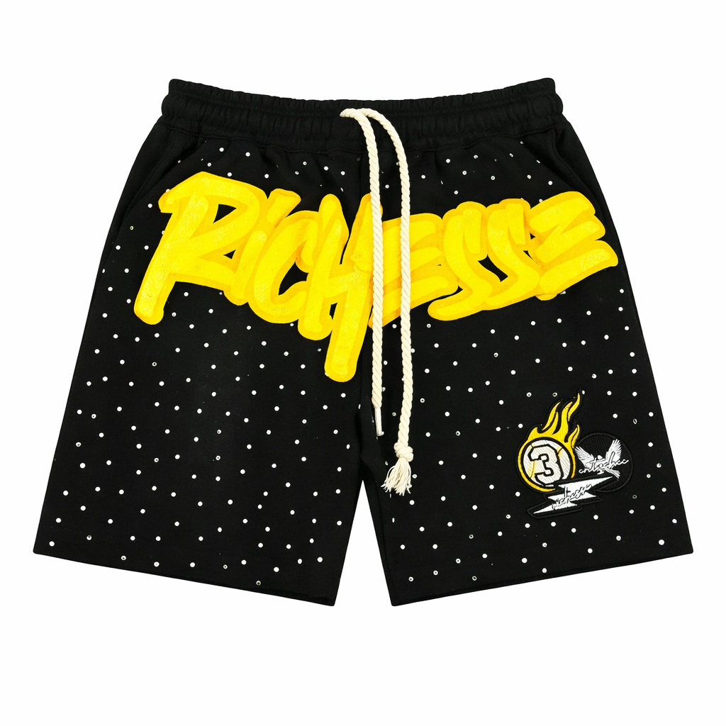Richesse Black/yellow Rhinestone Shorts