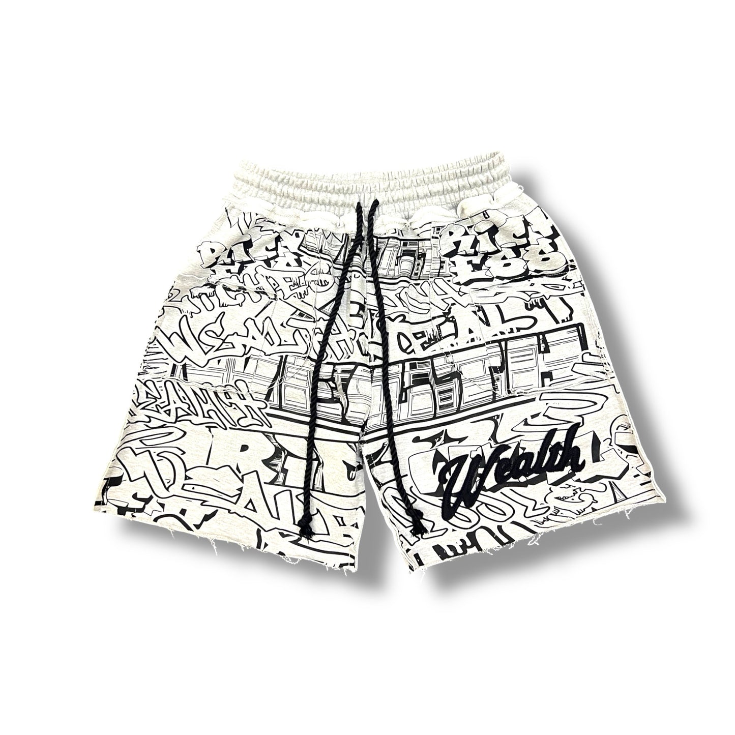 Light grey graffiti shorts