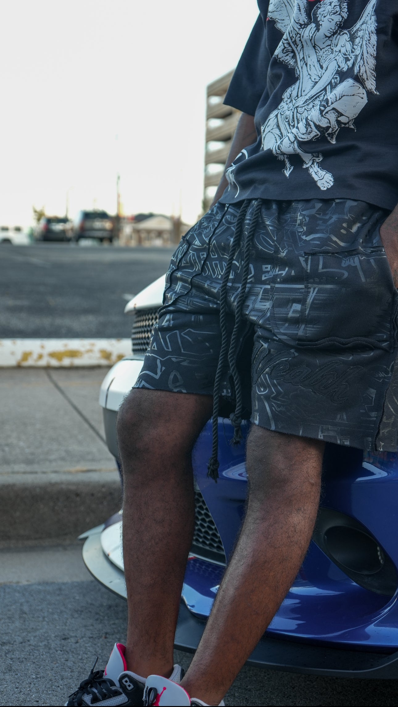 Black graffiti shorts