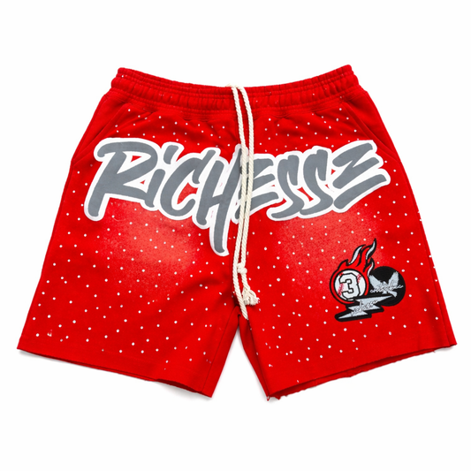 Richesse Rhinestone Shorts Red