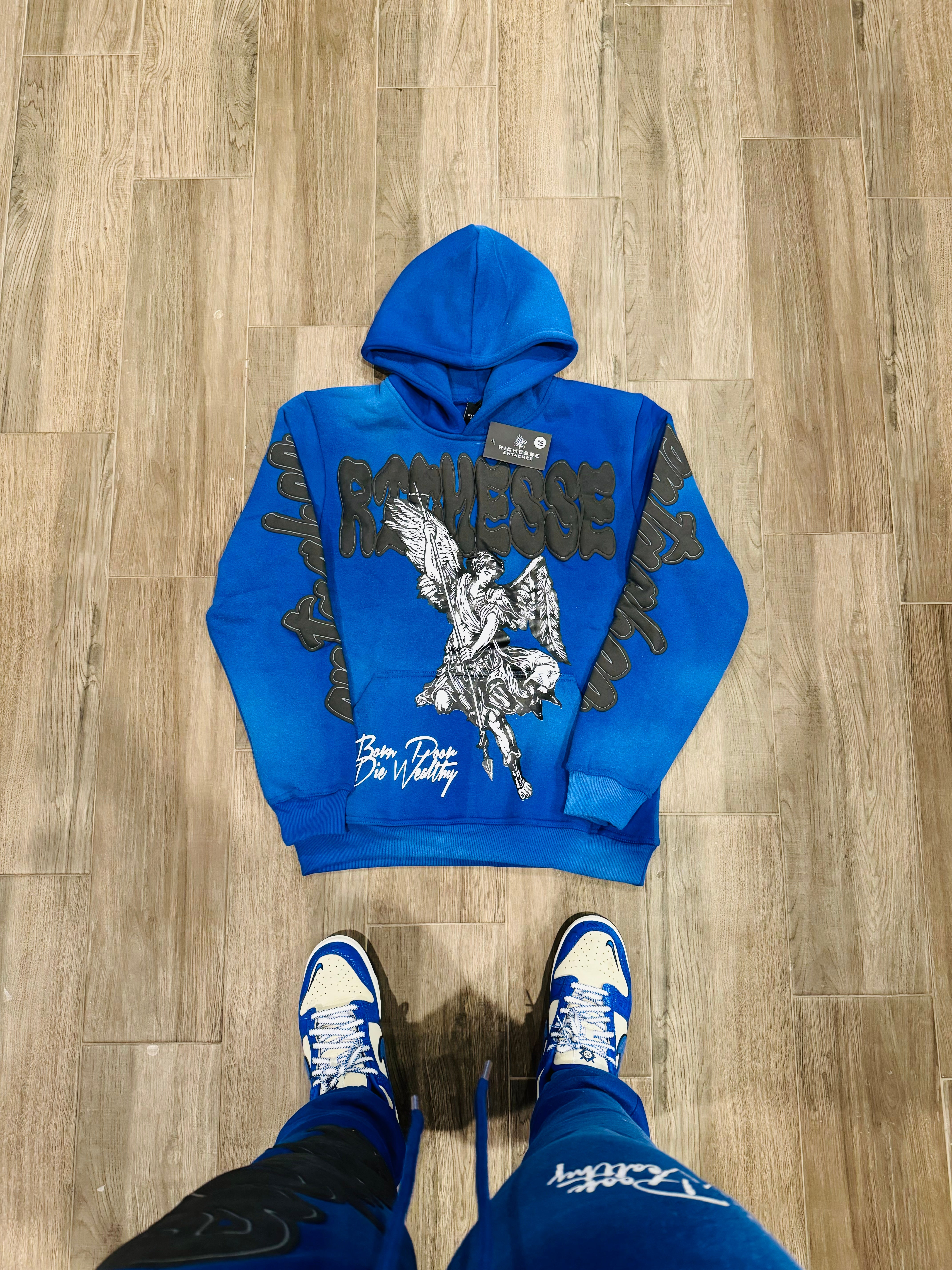 Blue/black Angel sun faded sweatsuits