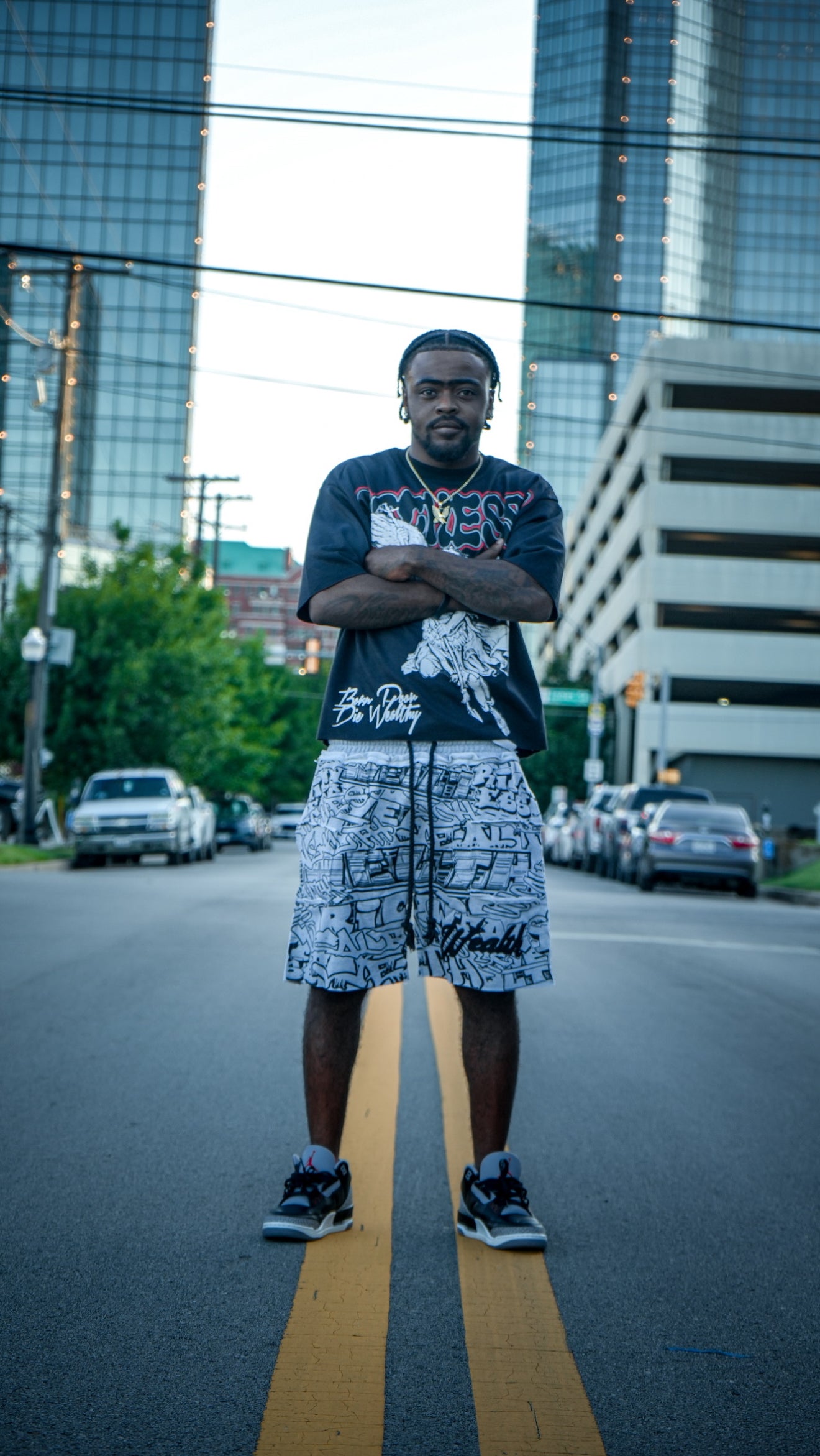 Light grey graffiti shorts