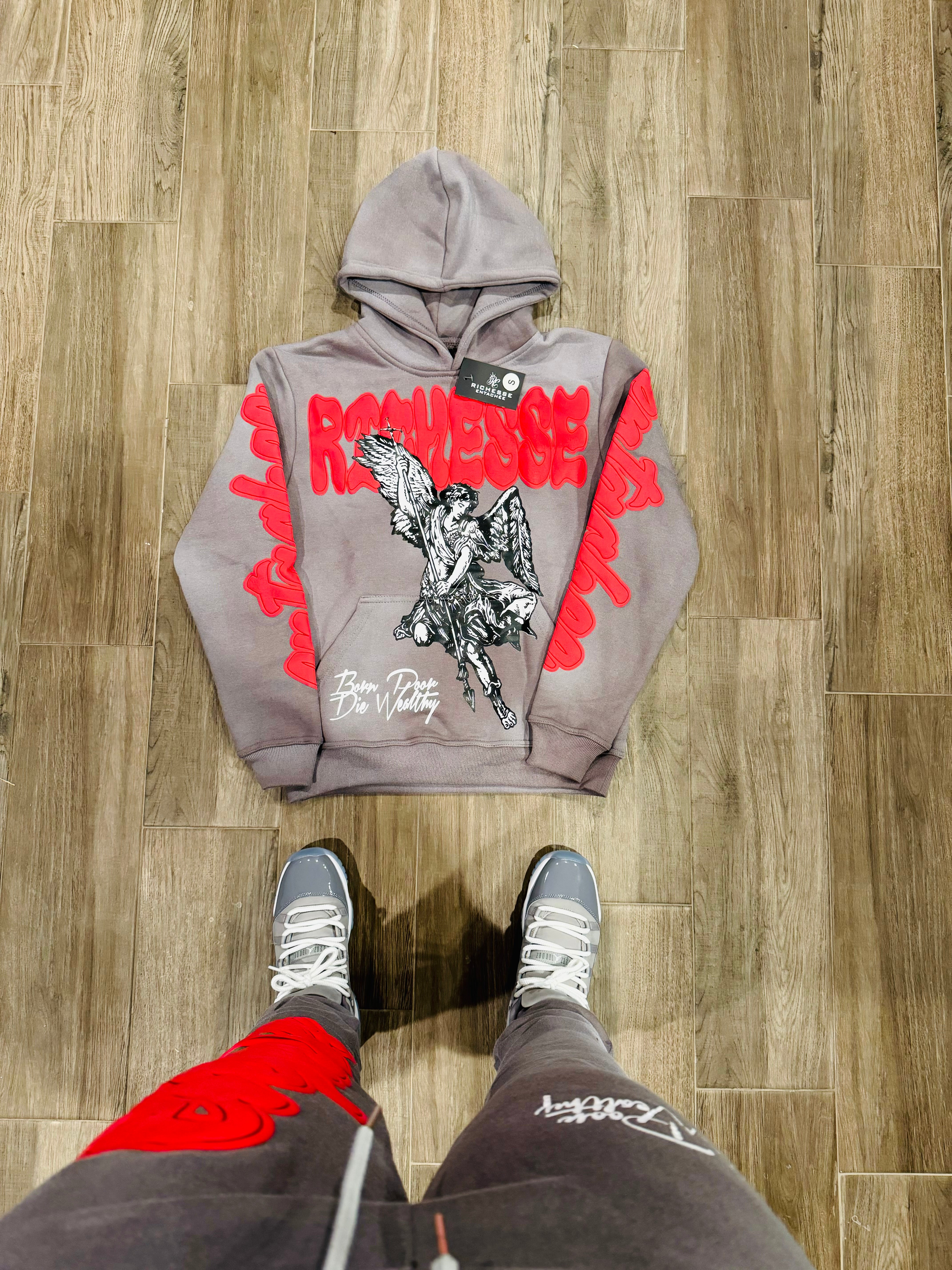 Grey/Red Angel sun faded sweatsuits