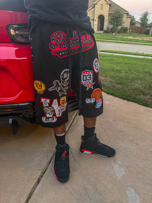 Black Patchwork 3/4 Shorts