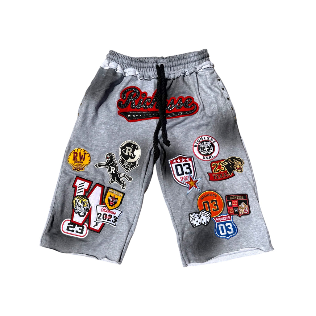 Dirty Wash Gray Patchwork 3/4 Shorts