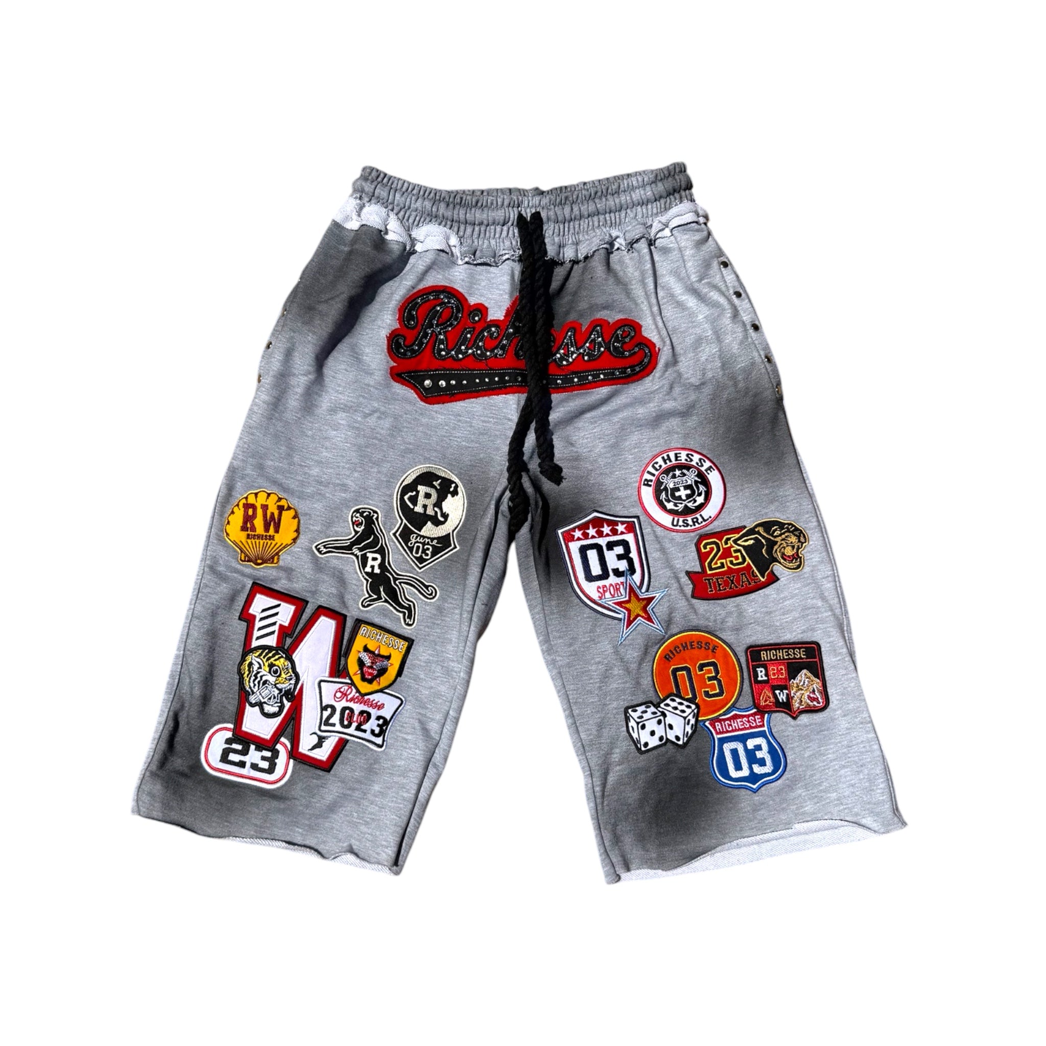 Dirty Wash Gray Patchwork 3/4 Shorts