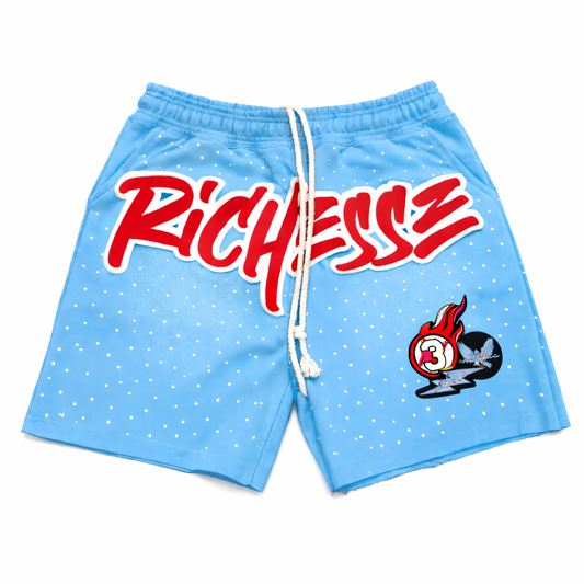 Richesse Rhinestone Shorts Light Blue/Red
