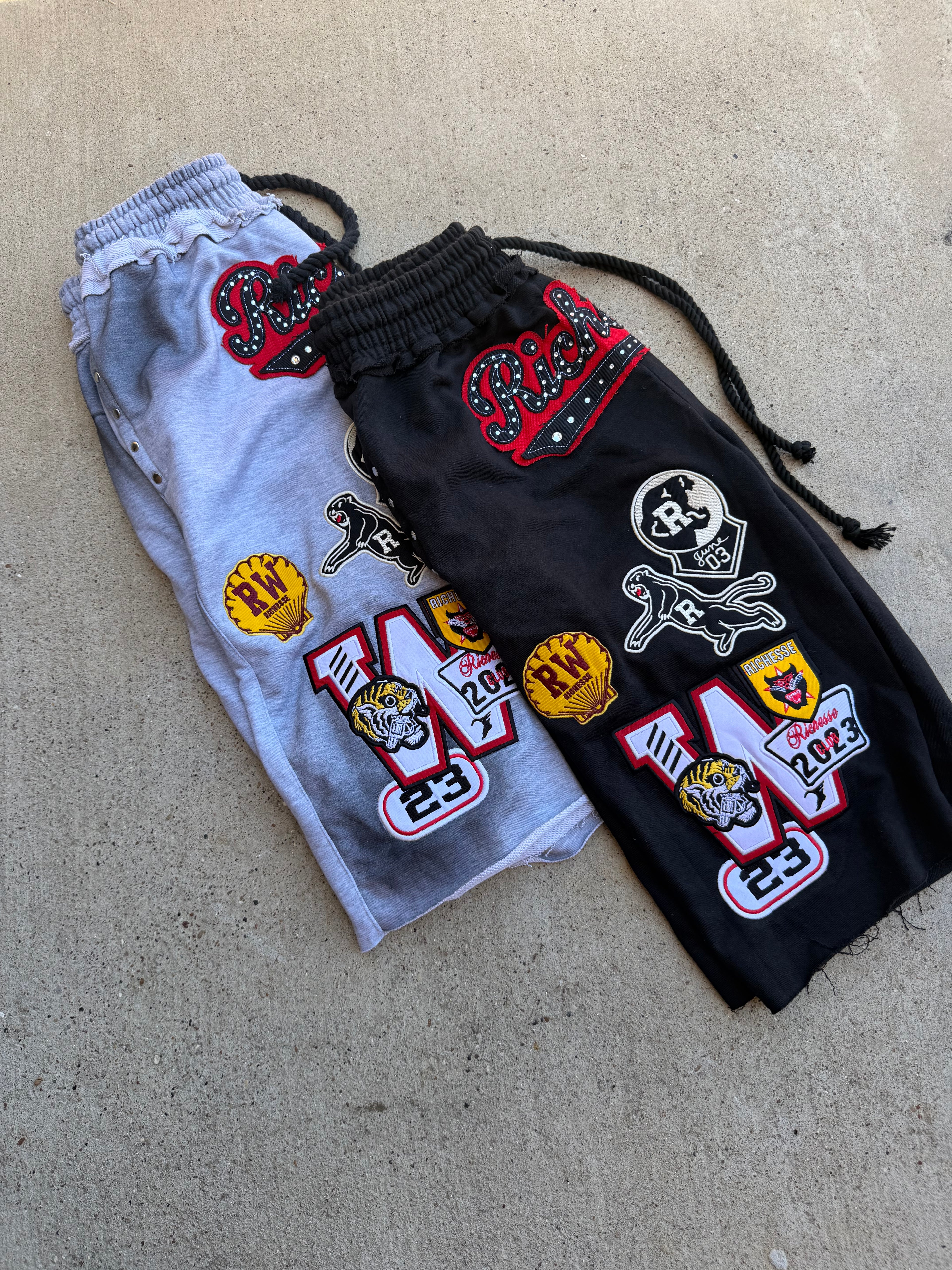 Black Patchwork 3/4 Shorts