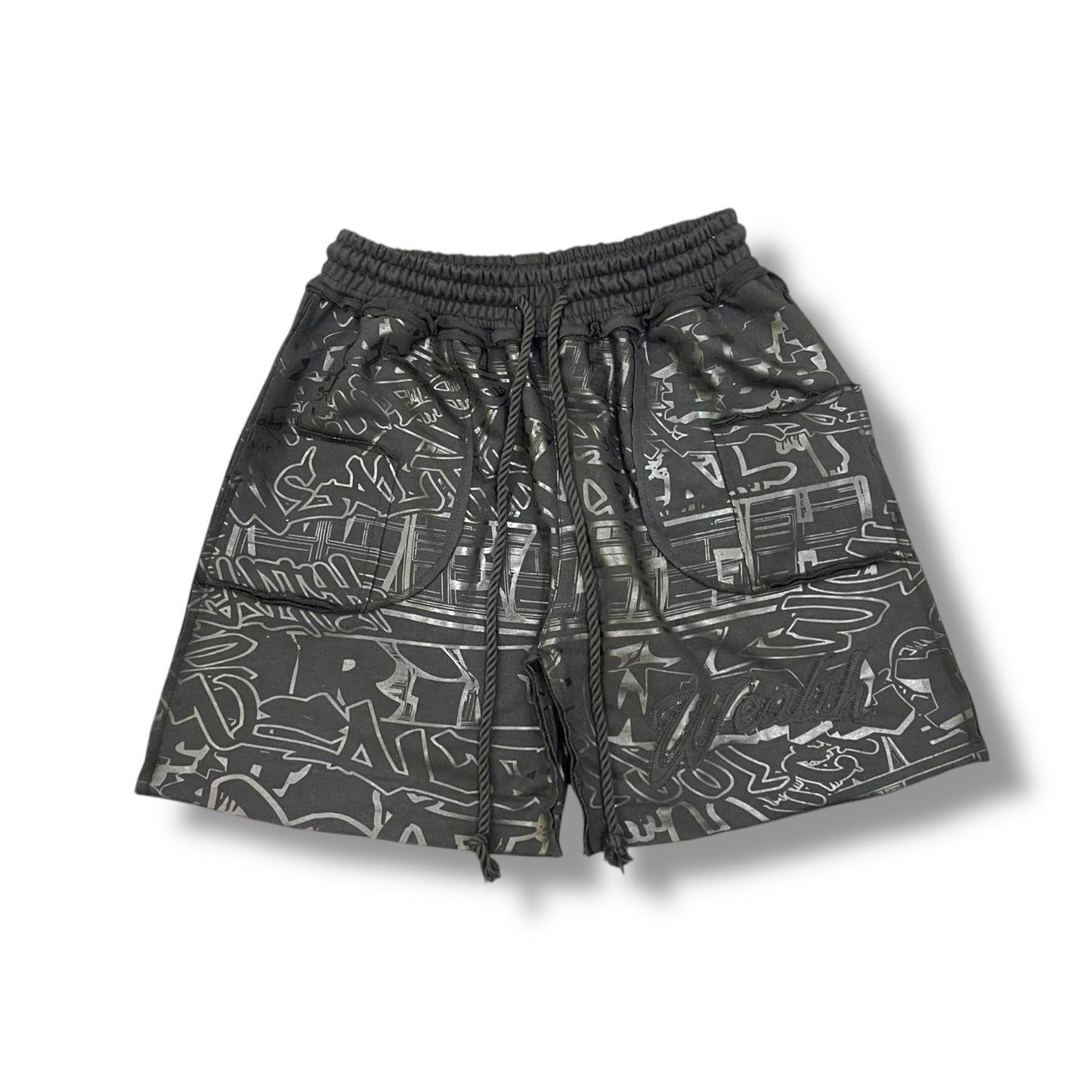 Black graffiti shorts