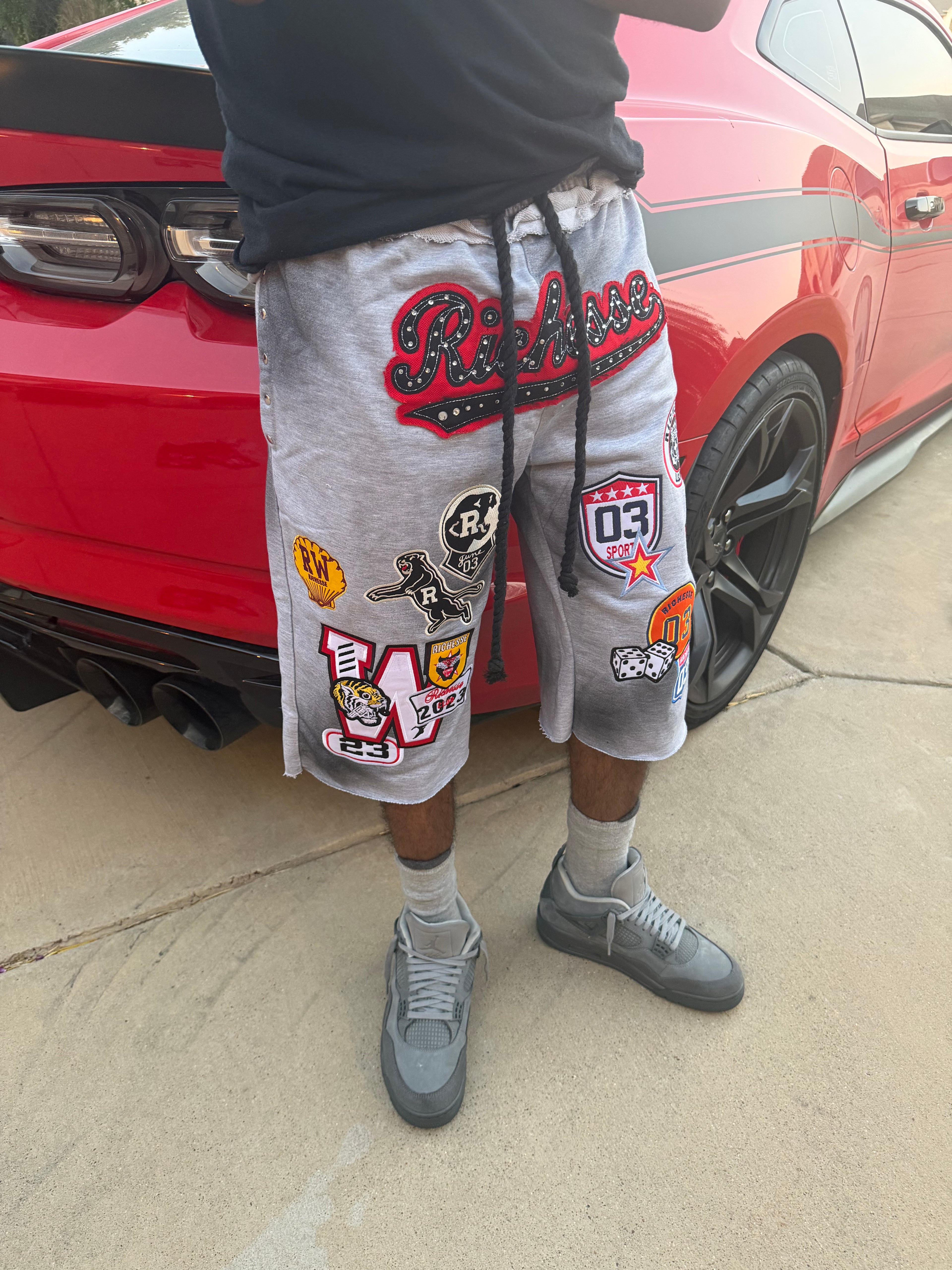 Dirty Wash Gray Patchwork 3/4 Shorts