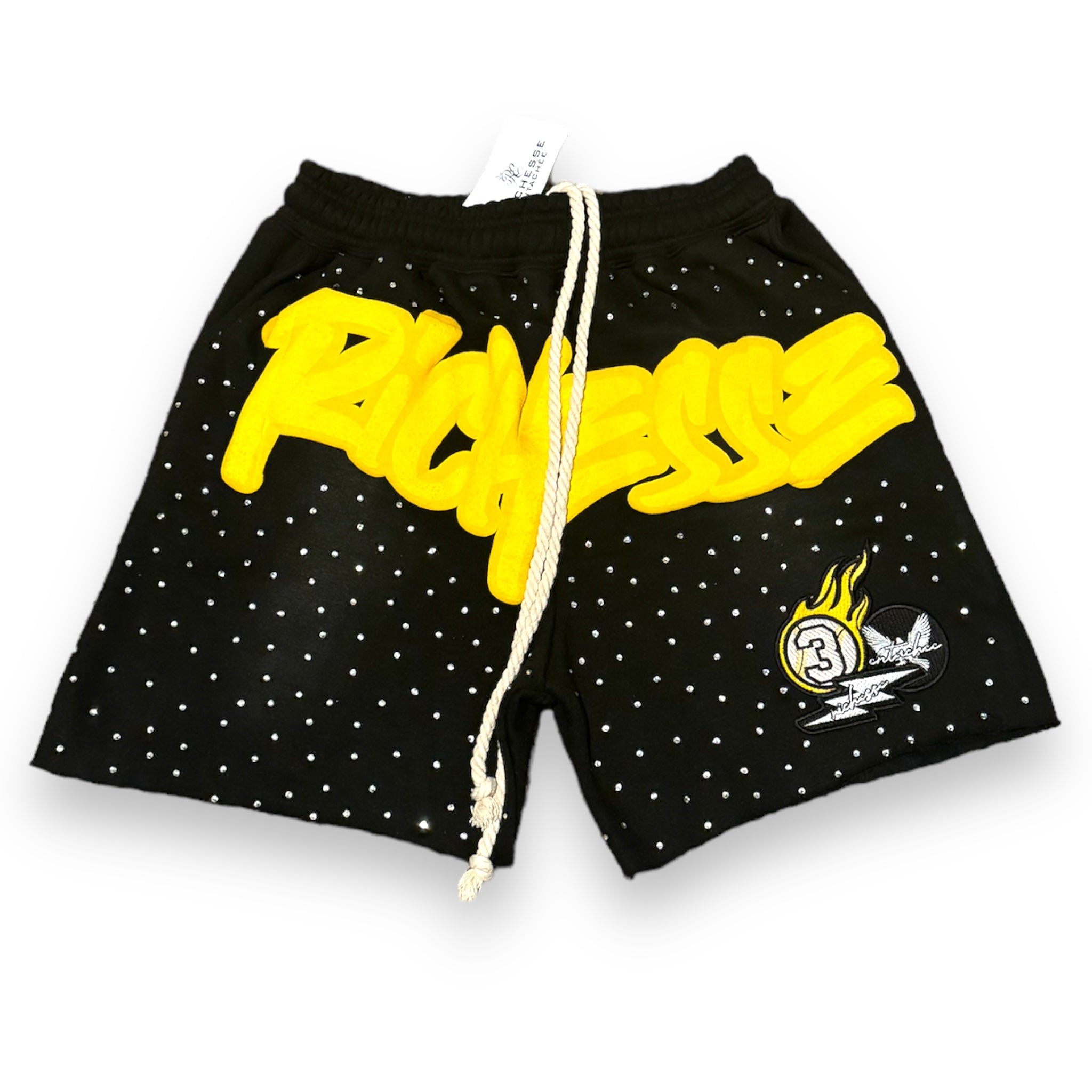 Richesse Black/yellow Rhinestone Shorts