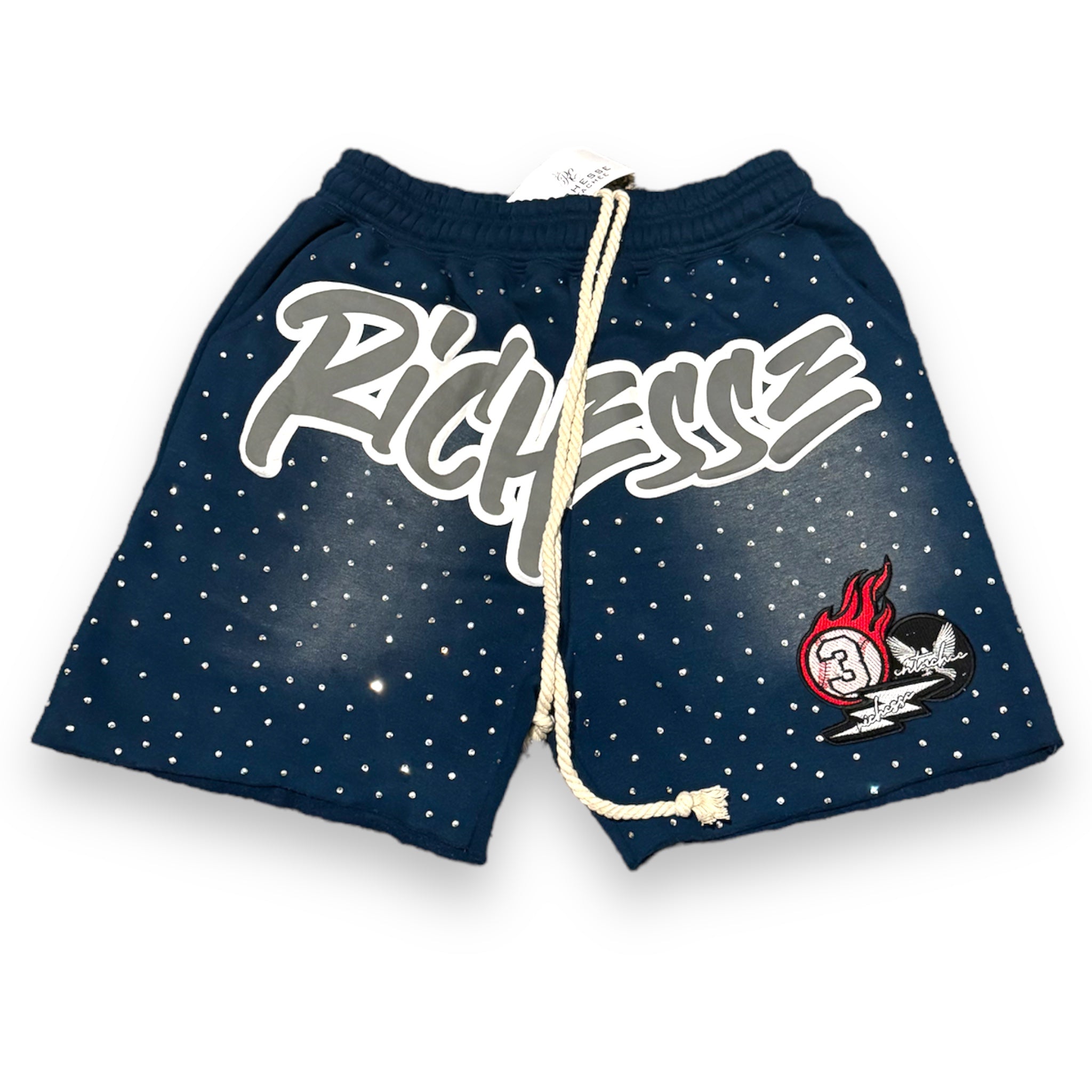 Richesse Navy Blue Rhinestone Shorts