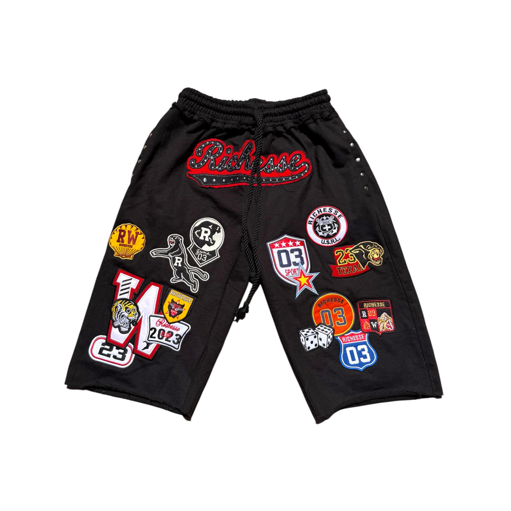Black Patchwork 3/4 Shorts
