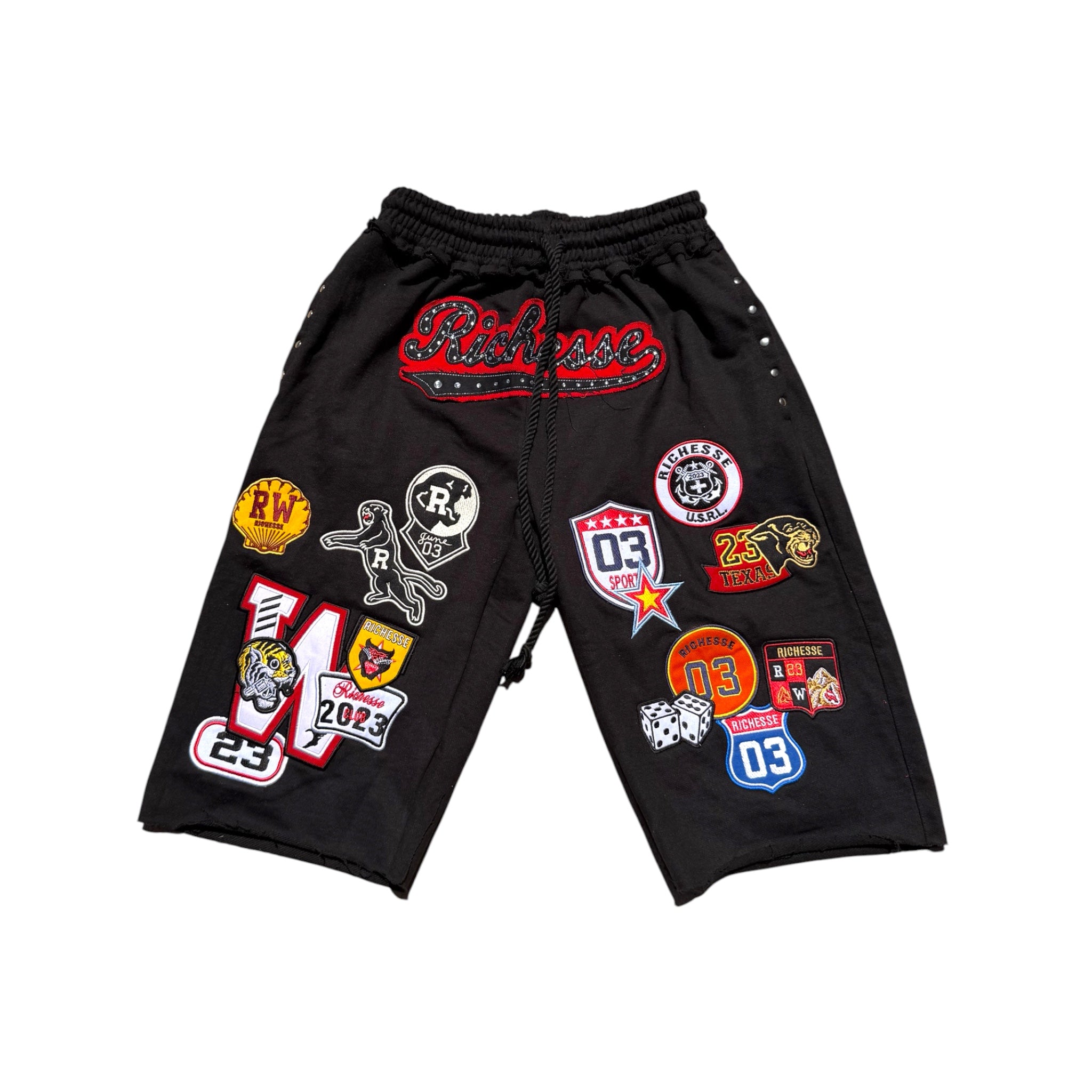 Black Patchwork 3/4 Shorts