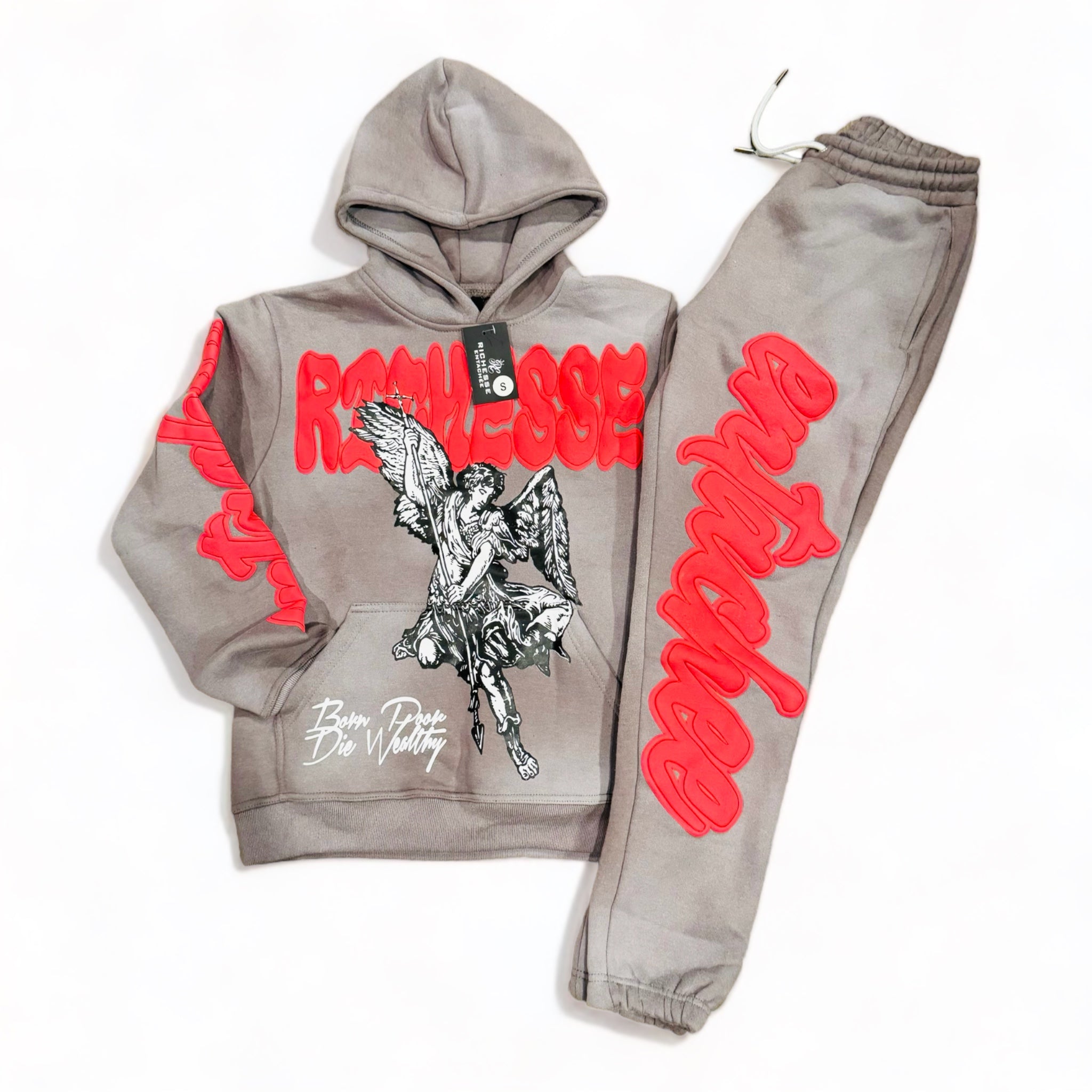 Grey/Red Angel sun faded sweatsuits