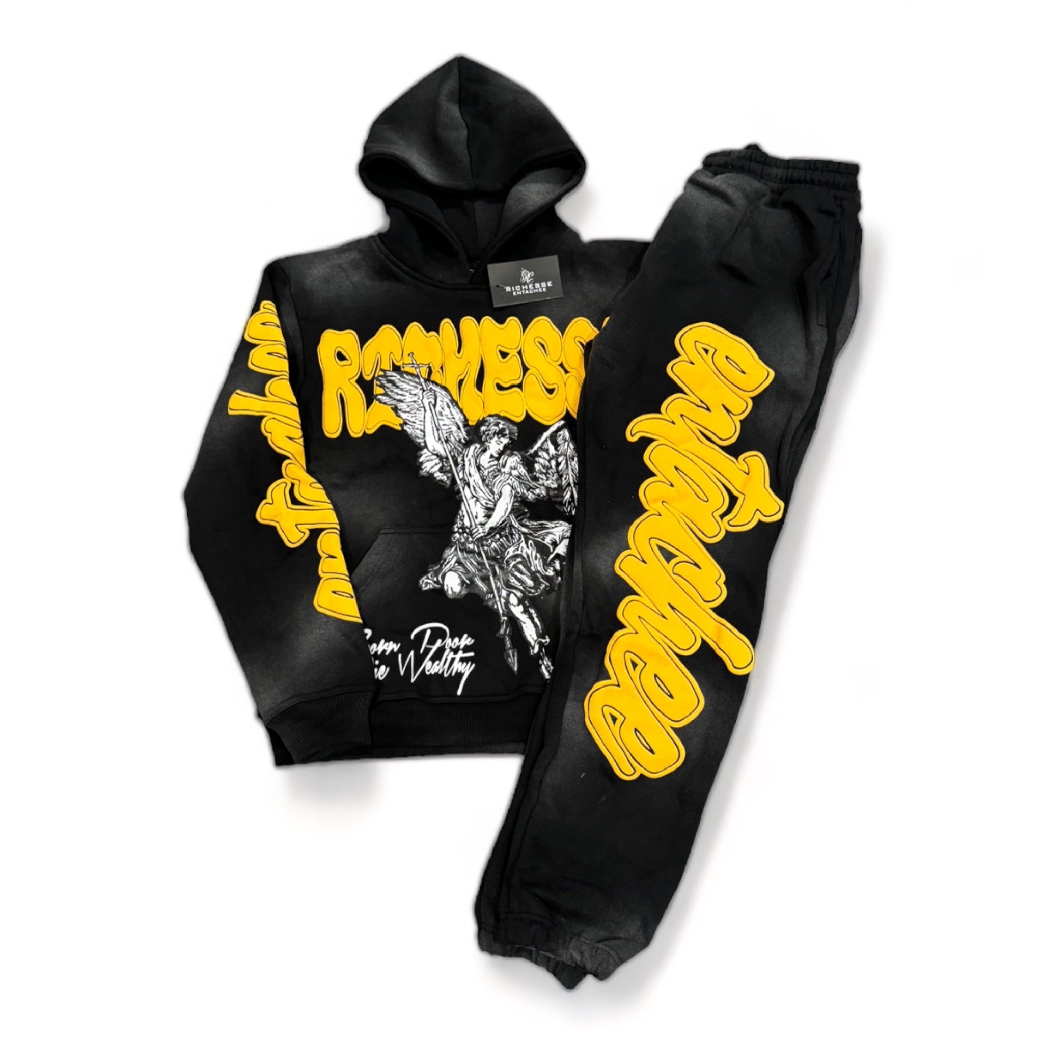 Black/yellow Angel sun faded sweatsuits