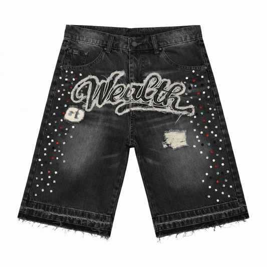 Black Jean Diamond Wealth Shorts