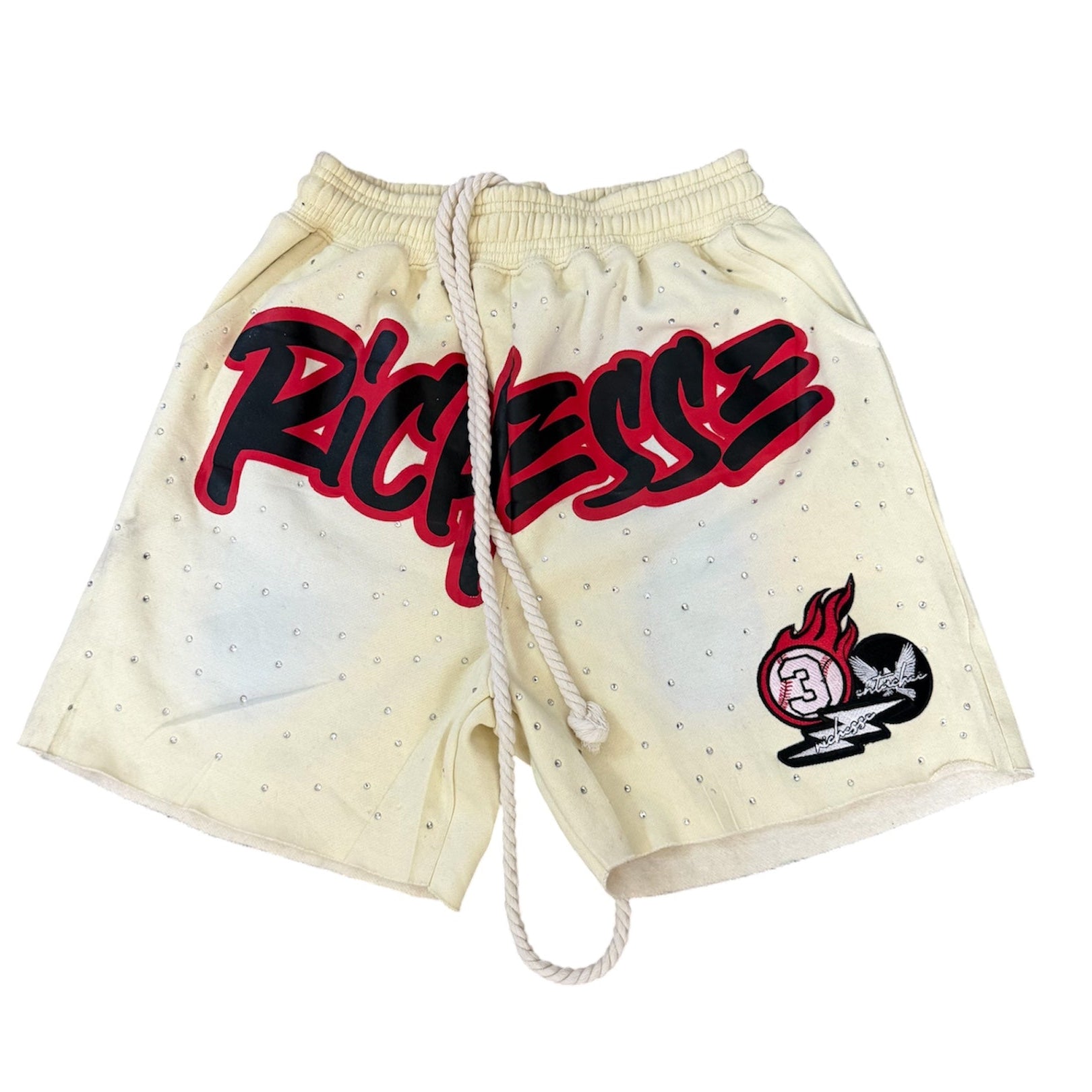 Richesse Rhinestone Shorts Cream
