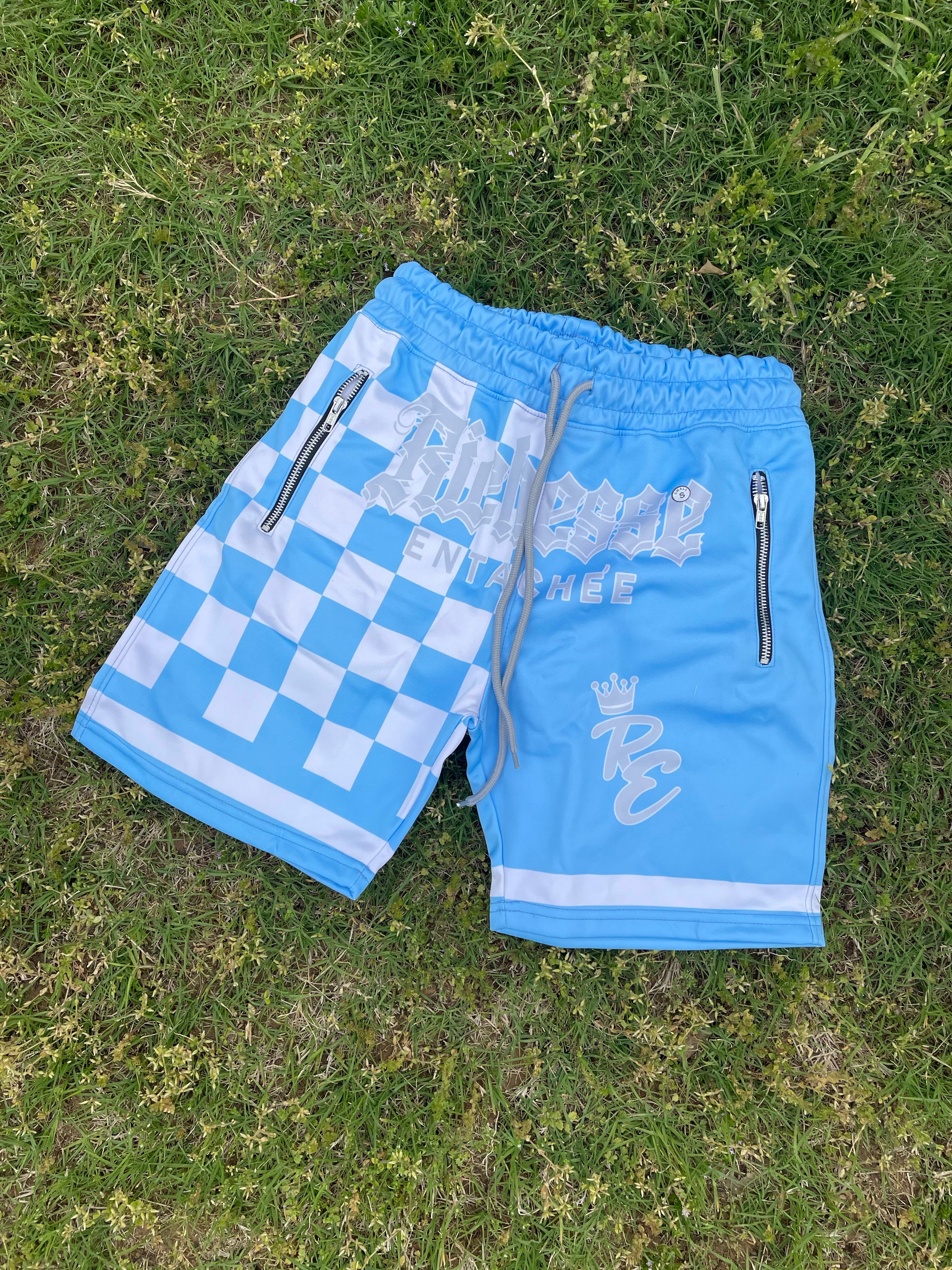 Richesse baby blue checkered shorts
